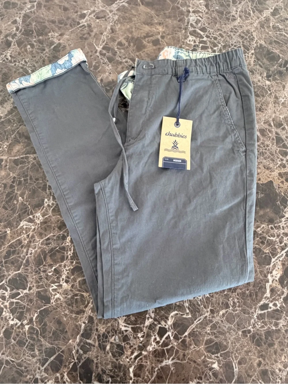 Chubbies Men's Slate Gray Drawstring Chinos with Patterned Cuff